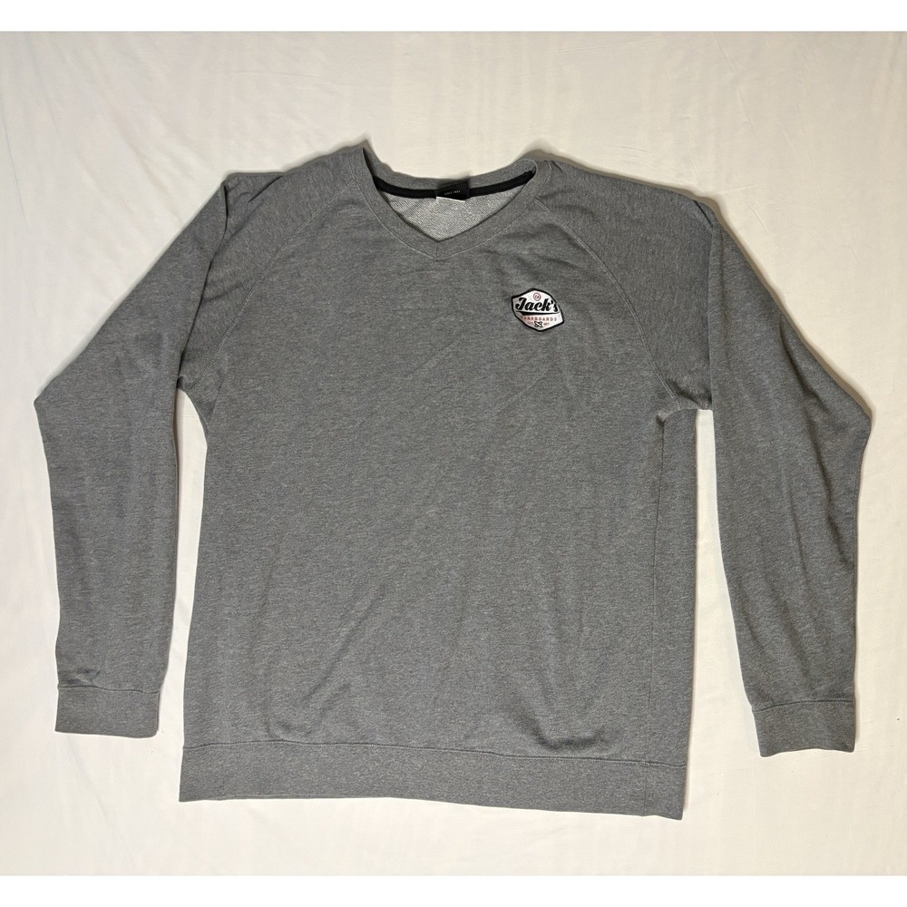 Jack's Surfboards V Neck Pullover Sweater Men's Size 2XL Gray Long Sleeve Logo